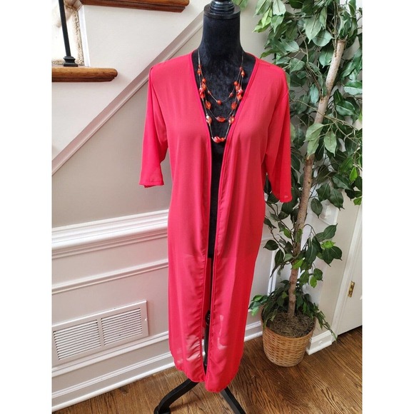SHEIN Kimono Solid Red Polyester 3/4 Sleeve Open Front Knee Length Dress Size XL - Picture 1 of 9